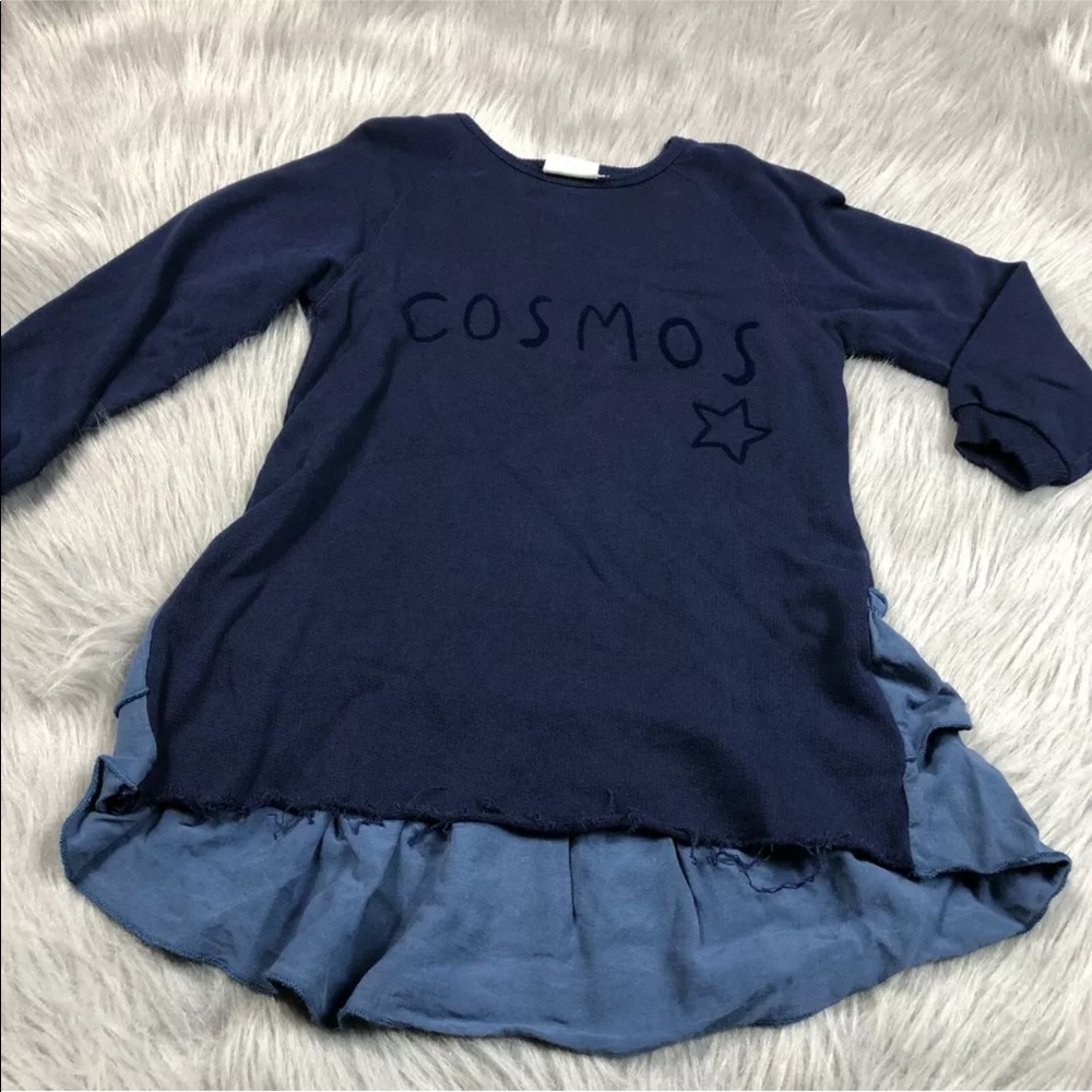 Zara Baby Girl 2/3 Navy Blue Cosmos Sweater Ruffle Tunic Dress